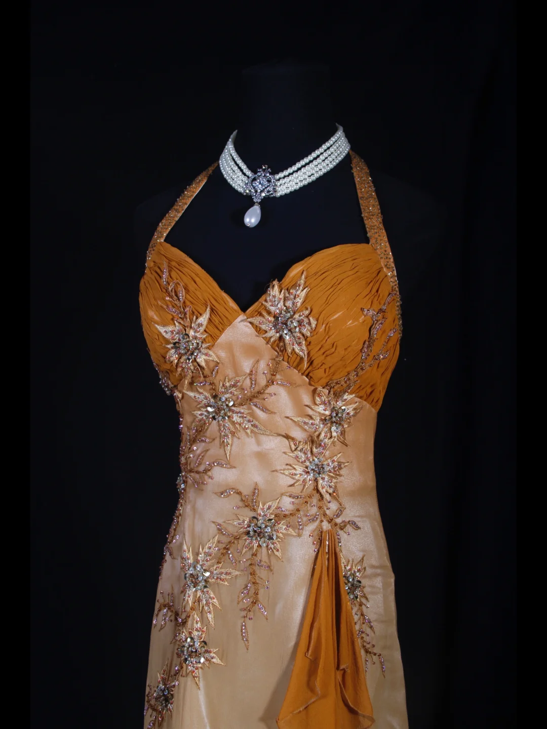 Orange Halter Mermaid Beading Long Prom Dress Vintage Evening Dress, D599