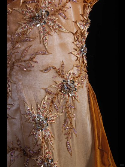 Orange Halter Mermaid Beading Long Prom Dress Vintage Evening Dress, D599