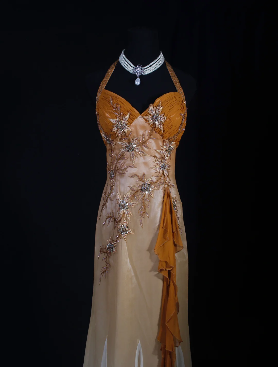 Orange Halter Mermaid Beading Long Prom Dress Vintage Evening Dress, D599