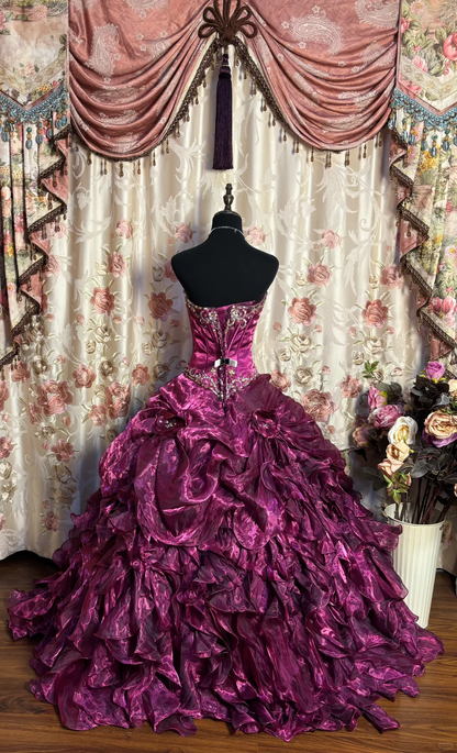Dark Purple Strapless A-Line Chiffon Vintage Long Prom Dress Evening Gown, D605