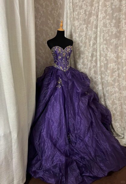 Purple Sweetheart A-Line Beading Chiffon Vintage Long Prom Dress Evening Gown, D610