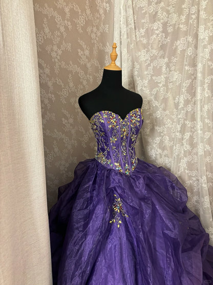 Purple Sweetheart A-Line Beading Chiffon Vintage Long Prom Dress Evening Gown, D610