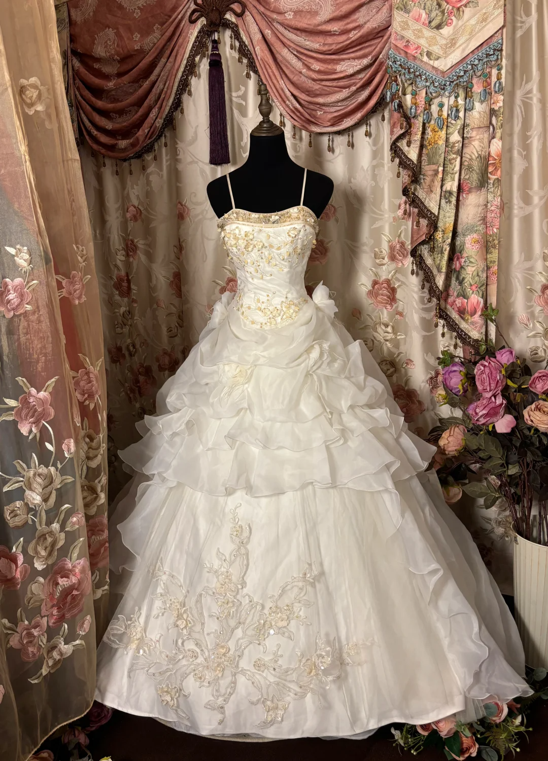 Retro White Straps A-Line Chiffon Long Party Dress Vintage Wedding Dress, D624
