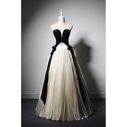Classy Strapless A-Line Satin Long Formal Prom Dress Evening Party Dress, D642