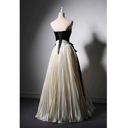 Classy Strapless A-Line Satin Long Formal Prom Dress Evening Party Dress, D642
