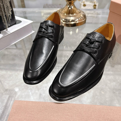 Miu Distressed Loafers Black Cowhide 592056