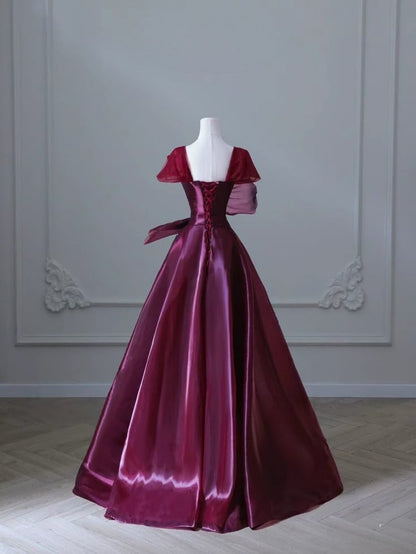 Elegant Burgundy A-Line Satin Long Formal Prom Dress Party Gown, D688