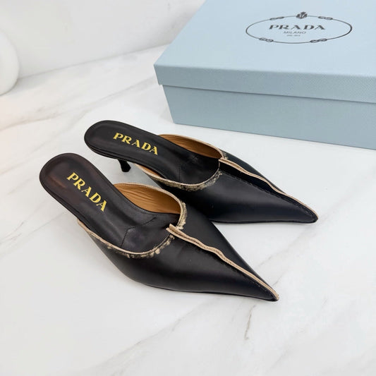 PRA 26SS High Heel Mule 55 Black Beige Cowhide 592408