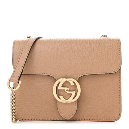 Dollar Calfskin Small Interlocking G Shoulder Bag Camelia