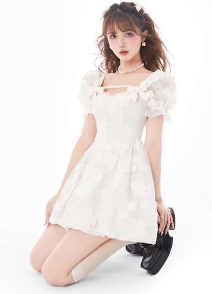 French artistic skirt light luxury romantic fairy bow print dress R4987