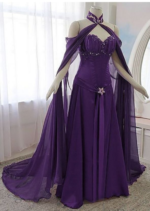 Purple Sweetheart A-Line Chiffon Long Party Dress Vintage Evening Dress, D784