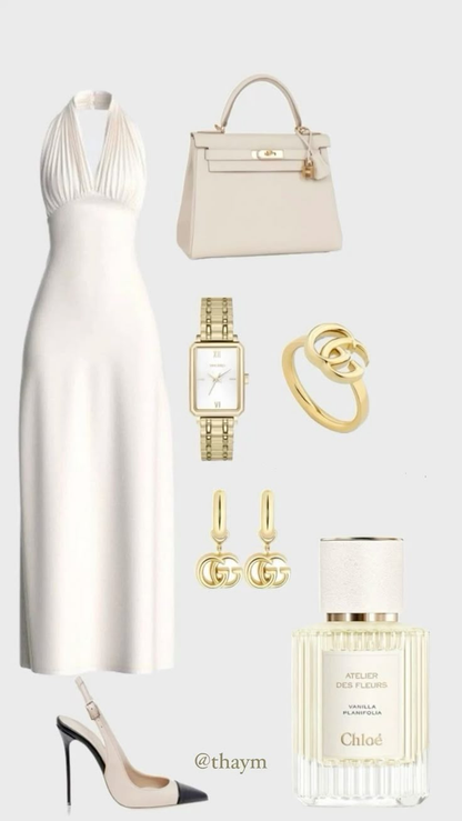 Elegant Ivory Halter Neck Sheath Long Party Dress Formal Evening Dress, D825