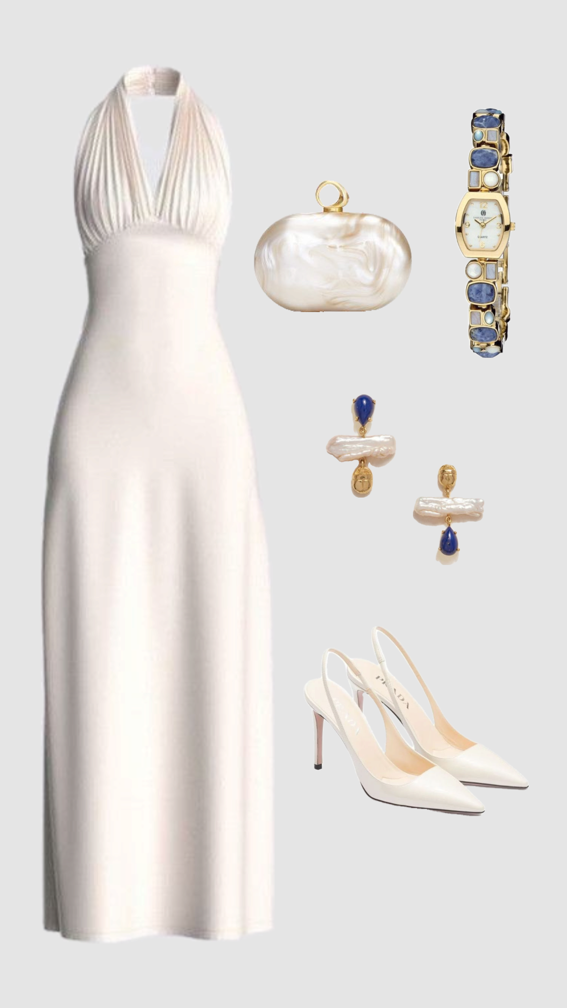 Elegant Ivory Halter Neck Sheath Long Party Dress Formal Evening Dress, D825