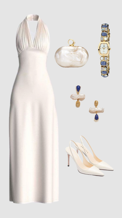 Elegant Ivory Halter Neck Sheath Long Party Dress Formal Evening Dress, D825