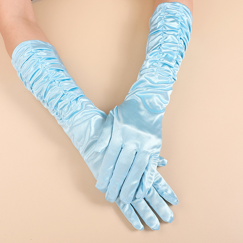 Sunscreen long satin pleated bridal gloves satin fingerless gloves wedding wedding stage     S6263