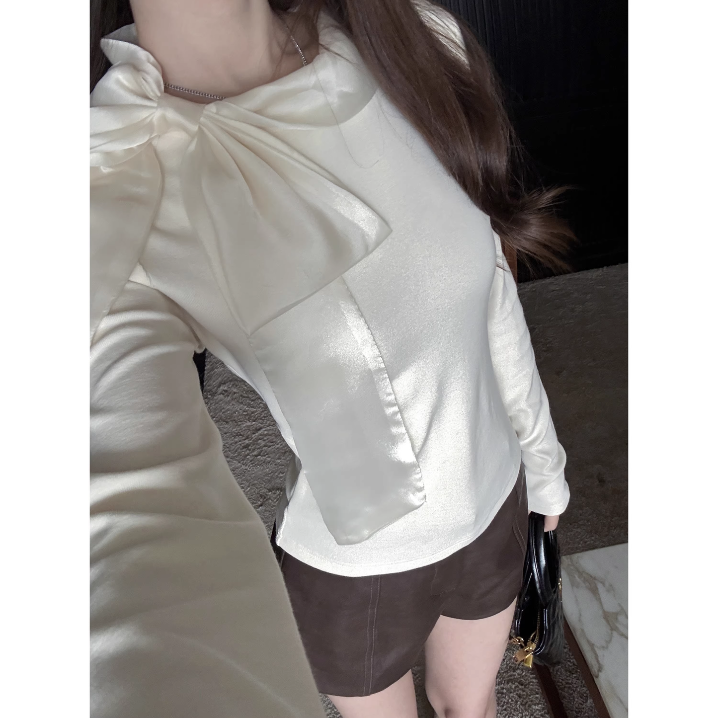 Bow-knit slim-fit base layer top for autumn and winter  A72