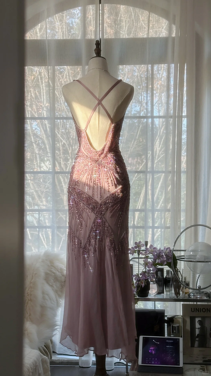 Vintage Elegant Purple Fairy Long Chiffon Spaghetti Strap Romantic Evening Dress Prom Dresses D1494