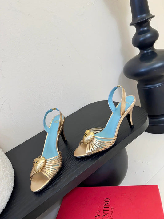 Valentino 2025 Garavani Royal Slingback Sandal Gold Blue Sheepskin 424233