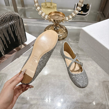CD 26 Ballet Flats Gray Leather With Sequins 592216