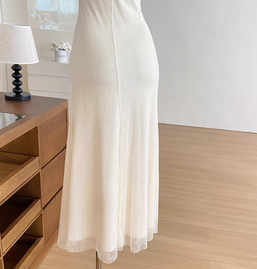 2025 new flower lace mesh fishtail dress medium-length slim hip-wrapped suspender skirt R0280
