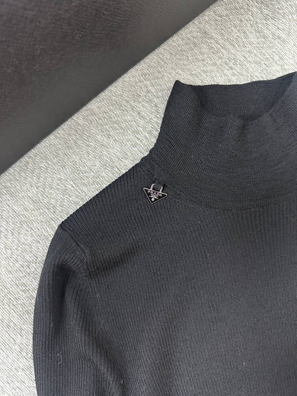 Prada Turtleneck Stretch Black Wool 336821