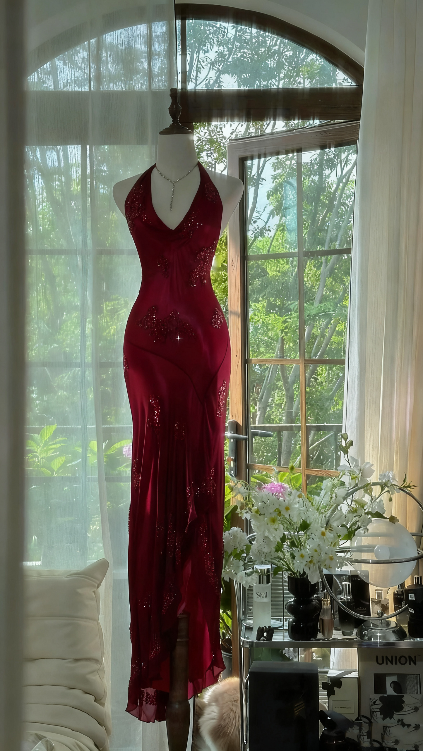 Dark Green Beaded Elegant Long Chiffon Ball Gowns Prom Dress
