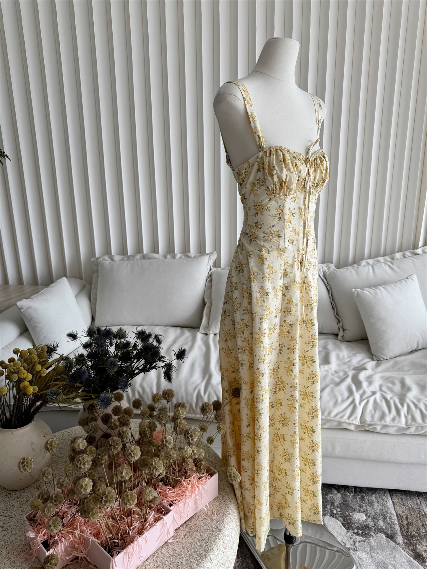 Simple Floral Spaghetti Strap Design A-line Split Women Party Dress, D1405