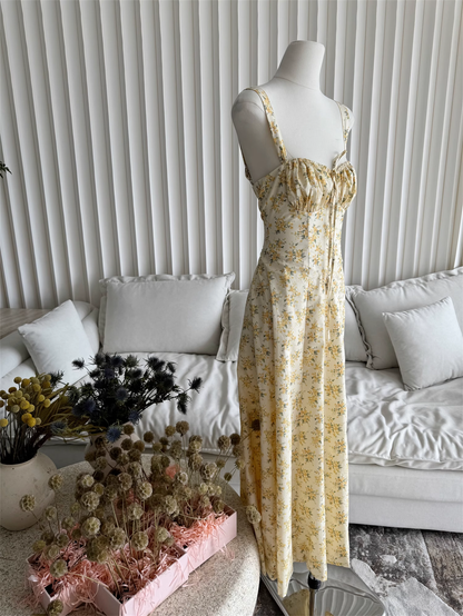 Simple Floral Spaghetti Strap Design A-line Split Women Party Dress, D1405