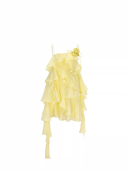 Sweet layered wave suspender skirt new style stylish age-reducing skirt R3380