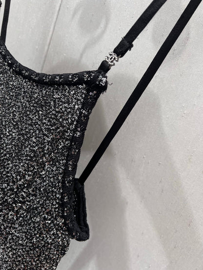 CC 25 Rhinestones Tank Top Black Polyamide