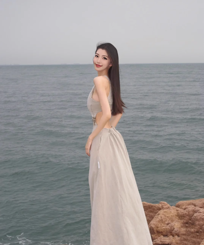 Sexy backless sleeveless dress hollow cold temperament long dress R0486