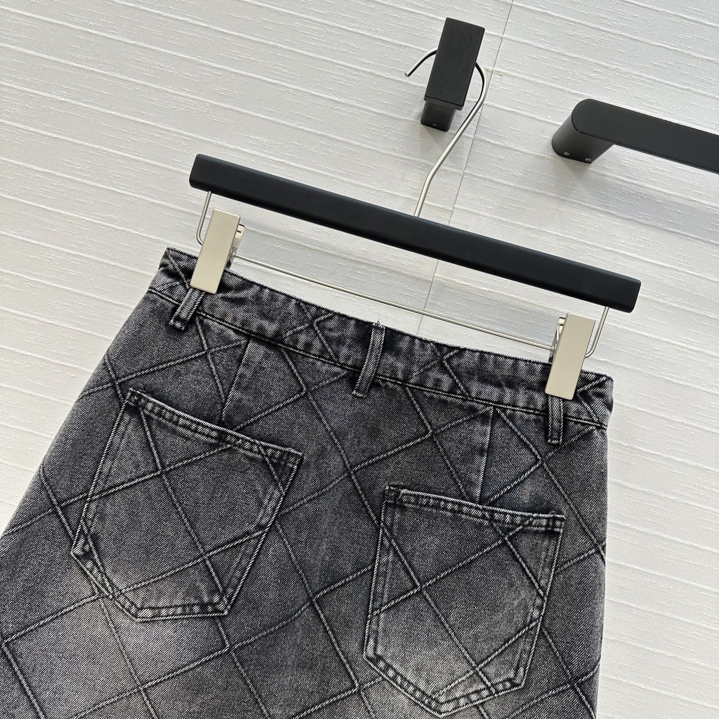 CC Flower Denim Skirt Black Cotton