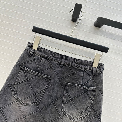 CC Flower Denim Skirt Black Cotton