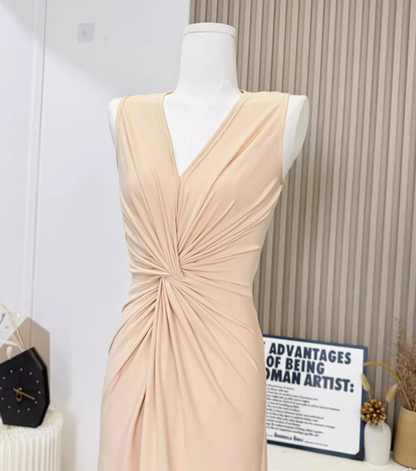 Relaxed dress sleeveless elastic light skin breathable fabric long dress R0295