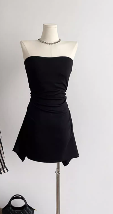 Tube top dress, slimming, elegant, high-end, sleeveless, niche design, high waist R0281