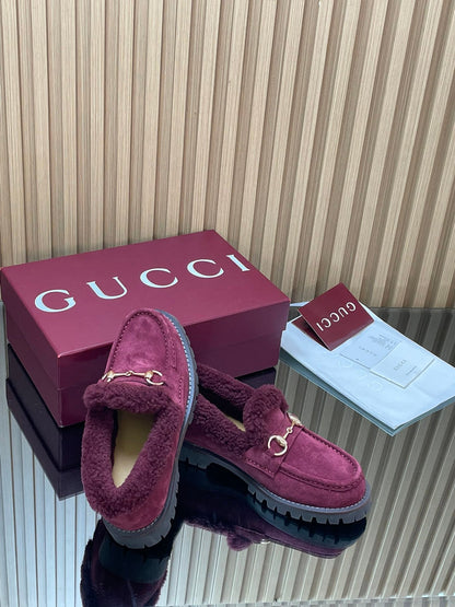 Gucci 2025 Horsebit Loafer Red Suede Wool 563046