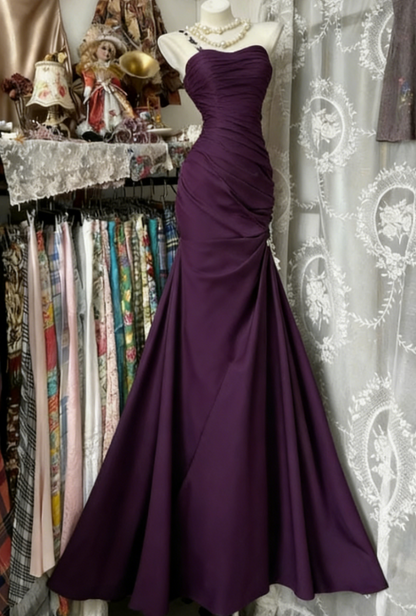 Chic One-shoulder Sheath Black Prom Dresses Satin Sleeveless Long Evening Dresses DP04199