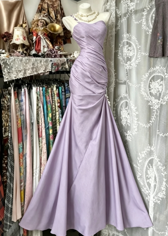 Chic One-shoulder Sheath Black Prom Dresses Satin Sleeveless Long Evening Dresses DP04199