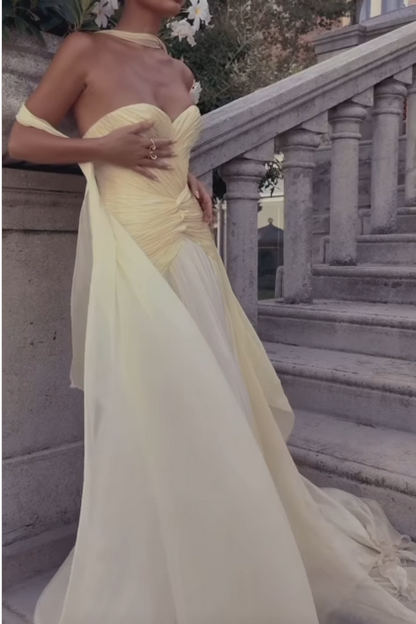 Chic Sheath Long Prom Dresses Tulle Sweetheart Birthday Dresses Yellow Evening Dresses  DP04667