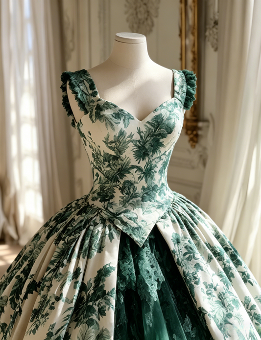 Gorgeous A-Line Long Prom Dresses Tulle Floral Green Evening Dresses Straps Birthday Dresses DP04676