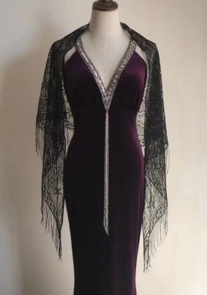 Gorgeous Dark Purple Prom Dress Chiffon V-Neck Sheath Evening Dress DP05116