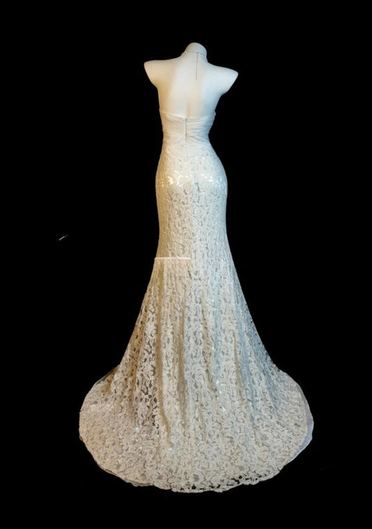 Glam White Prom Dress Strapless Lace Mermaid Evening Dress DP05124