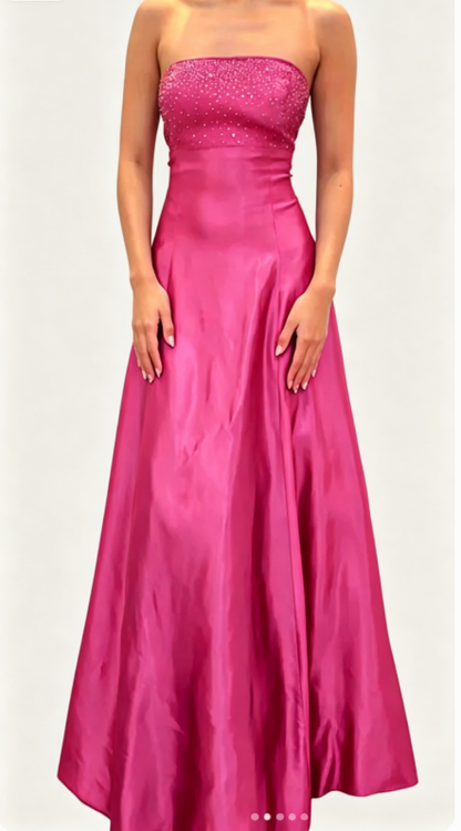 Chic Blue Prom Dress Strapless A-Line Satin Sequins Long Evening Dress DP05440