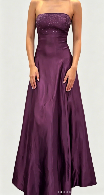 Chic Blue Prom Dress Strapless A-Line Satin Sequins Long Evening Dress DP05440