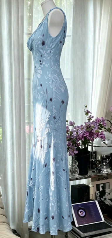 Elegant Straps Sheath Chiffon Long Evening Dress Blue Wedding Guest Dress DP05461