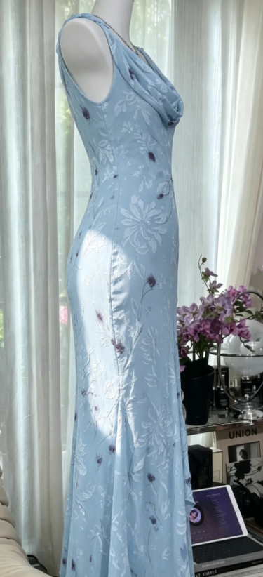 Elegant Straps Sheath Chiffon Long Evening Dress Blue Wedding Guest Dress DP05461