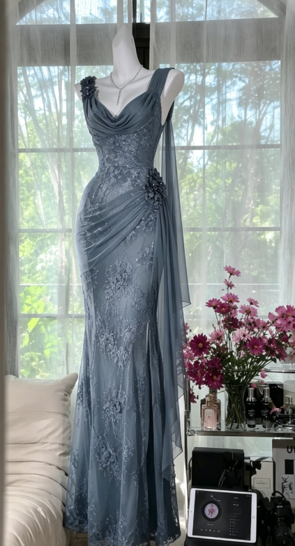 Glam Purple Prom Dress Straps Sheath Chiffon Beaded Long Evening Dress DP05737
