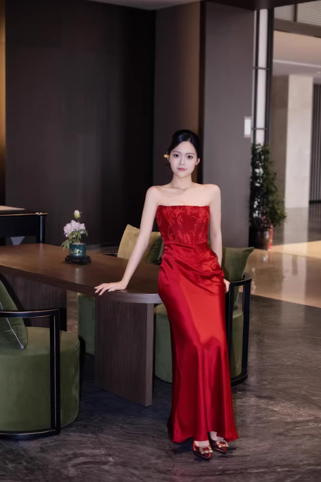 Elegant Sheath Strapless Red Satin Prom Dresses Formal Summer Wedding Guest Dresses Wedding Guest Outfits DP2156