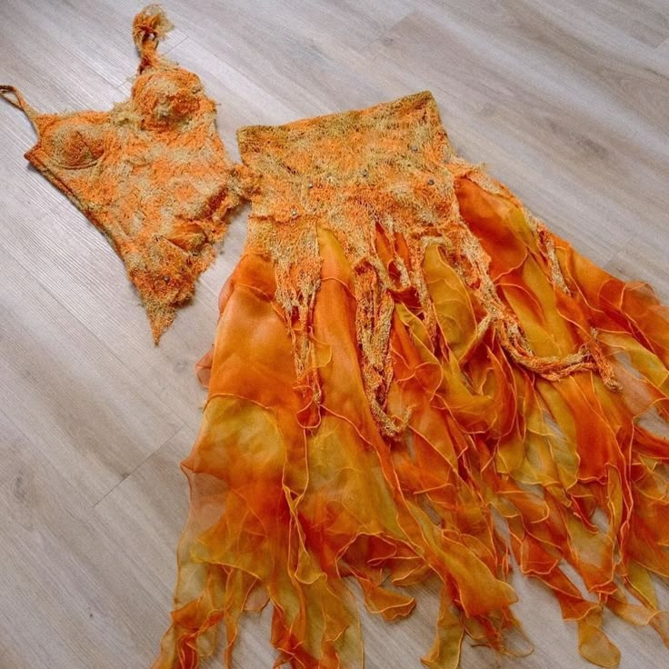 Orange Ombre Straps Two Pieces Sheath Ruffles Long Party Dresses, D871