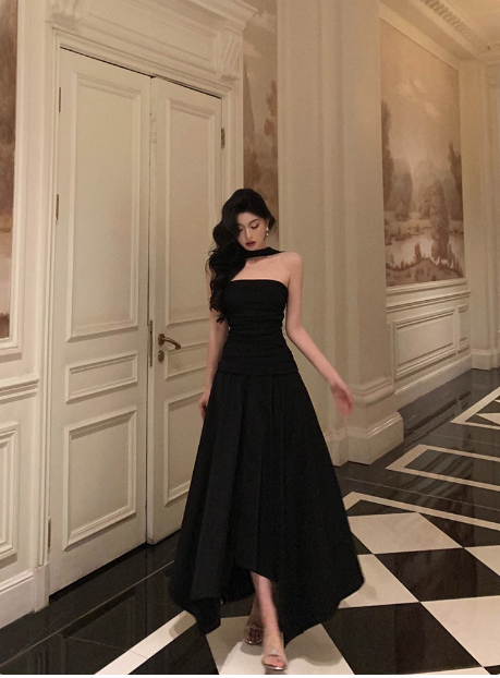Classy A line Strapless Black Sleeveless 18th Birthday Dress Party Gown Birthday Outfits Birthday Dress Ideas For Women DP556